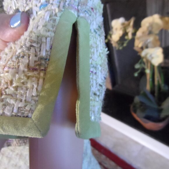 Douglas Hannant Light Green Houndstooth PatternTweed Skirt Suit Size 6 - Picture 9 of 16